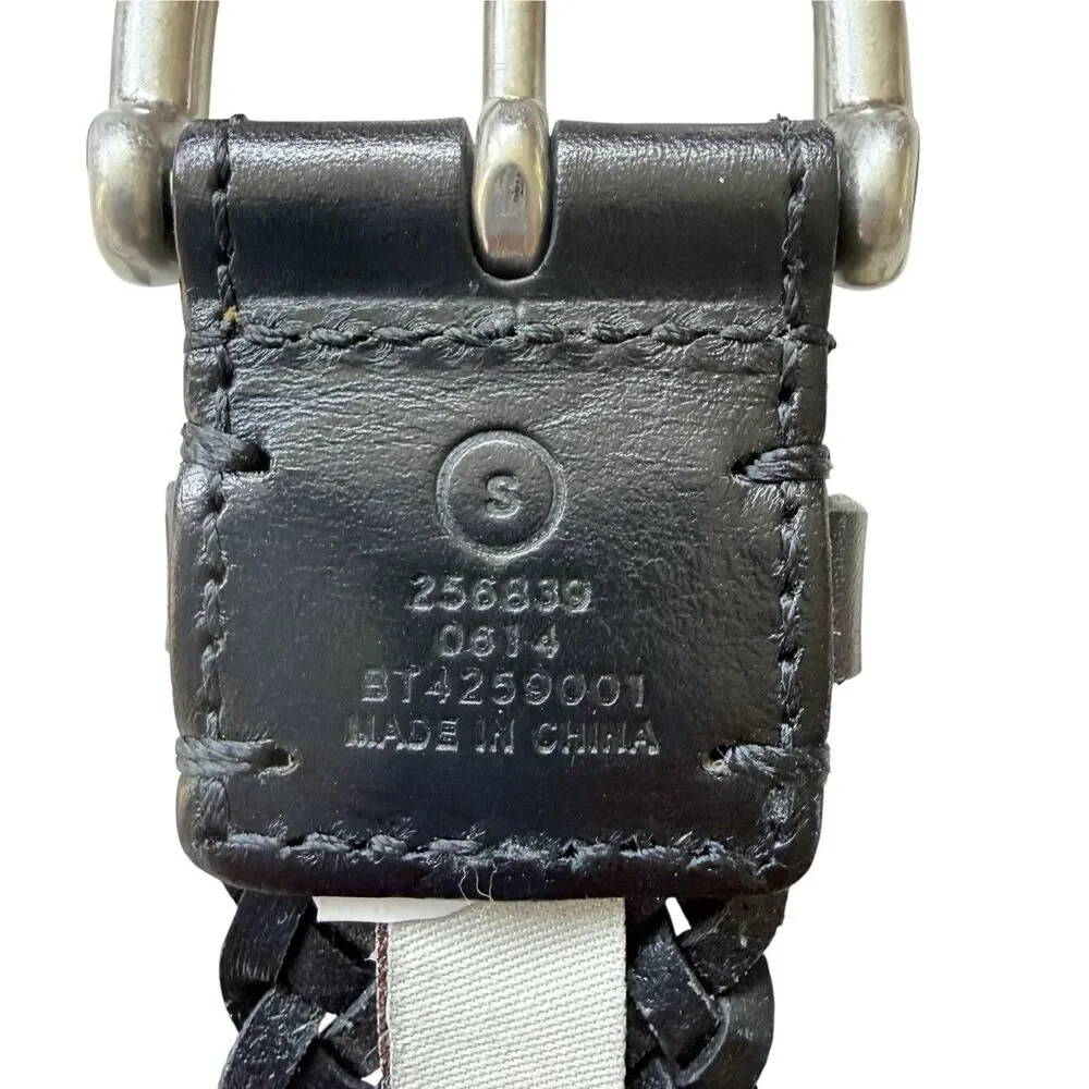 Fossil Black Braided Leather Belt Womens Sz Small Woven Silver Buckle Adjustable